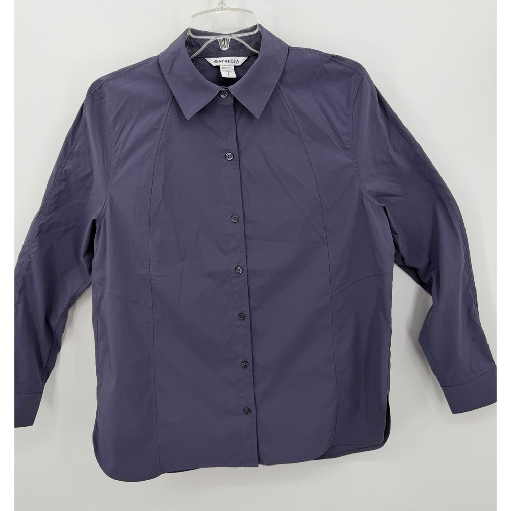 Athleta Women's Size Small Purple Oversized Poplin‎ Button Up Collared Top